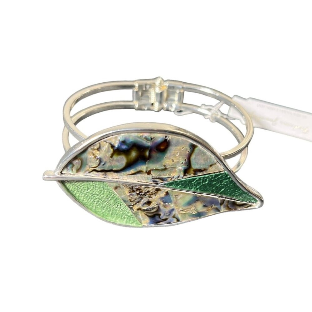 Genuine Abalone Silver Tone Hinged Cuff Bracelet New With Tag